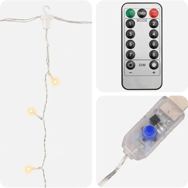 vidaXL Lichtervorhang 200 LEDs Warmes Weiß 300 x 200 cm 42054076 – Bild 4