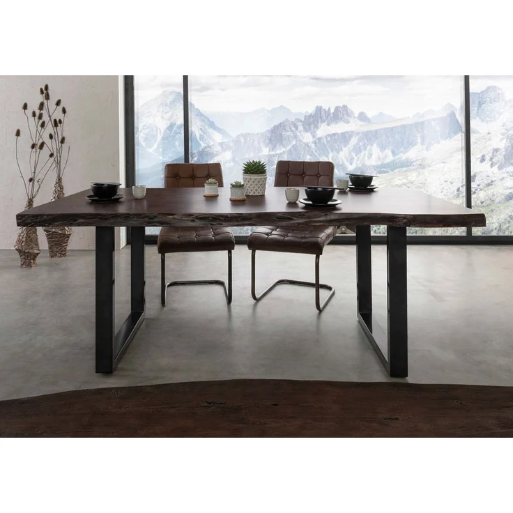 Baumtisch Akazie 200x100x77 braun lackiert / U-Beine anthrazit glänzend FREEFORM 5 – Bild 3