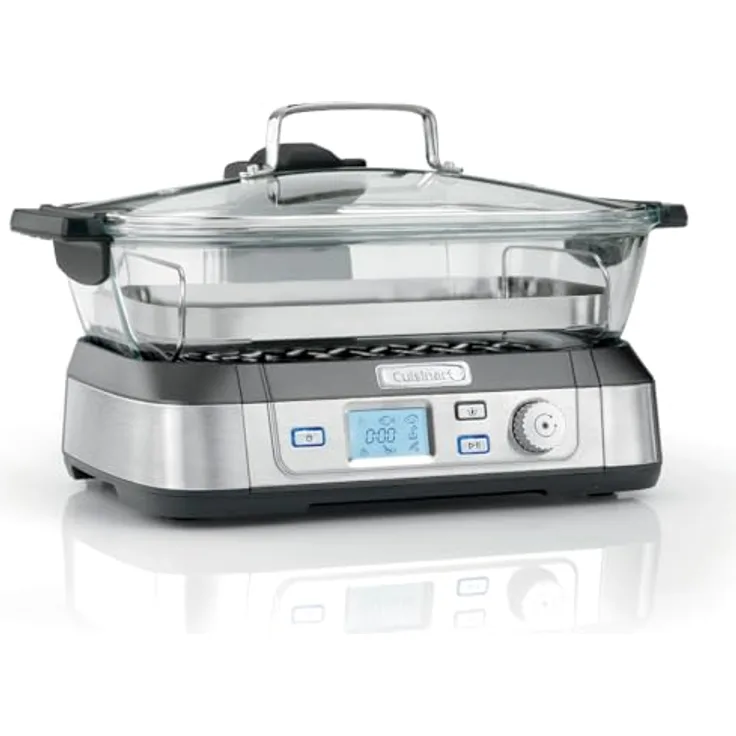 Cuisinart STM1000E Dampfgarer aus Glas, mit vorinstallierten Programmen, Warmhaltefunktion, Silber/Schwarz, Edelstahl