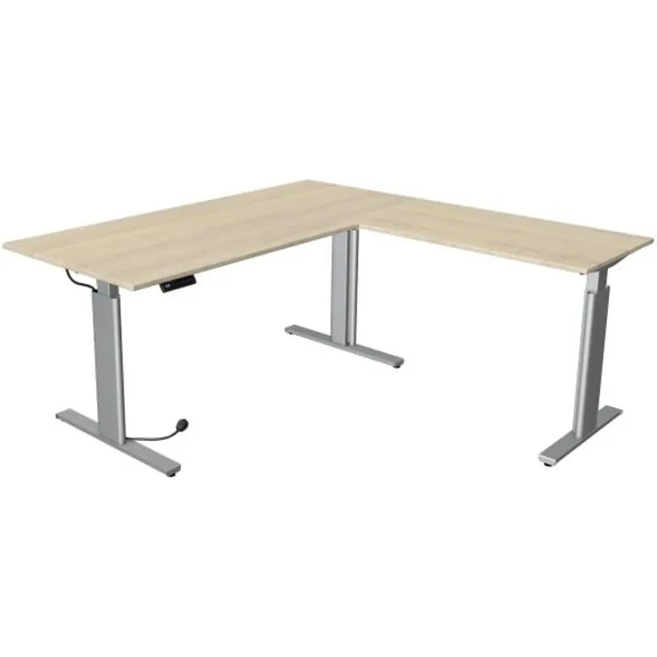 Kerkmann Schreibtisch Sitz-Stehtisch MOVE 3 silber 180x80 cm mit Anbautisch 100x60 cm ektr. höhenverstellbar ahorn