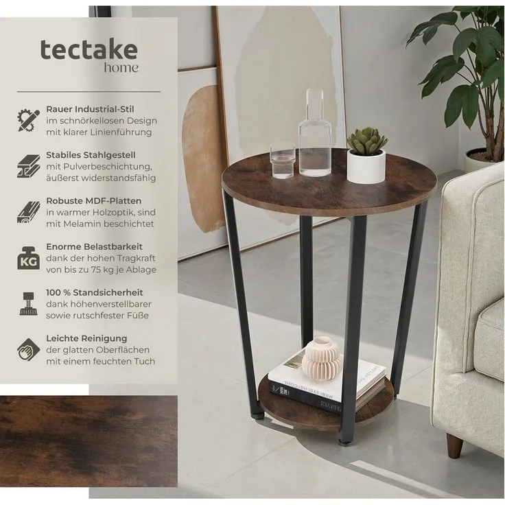 tectake Beistelltisch Swindon (1-St, 1 tlg), Trendiger Beistelltisch im schicken Industrial Look