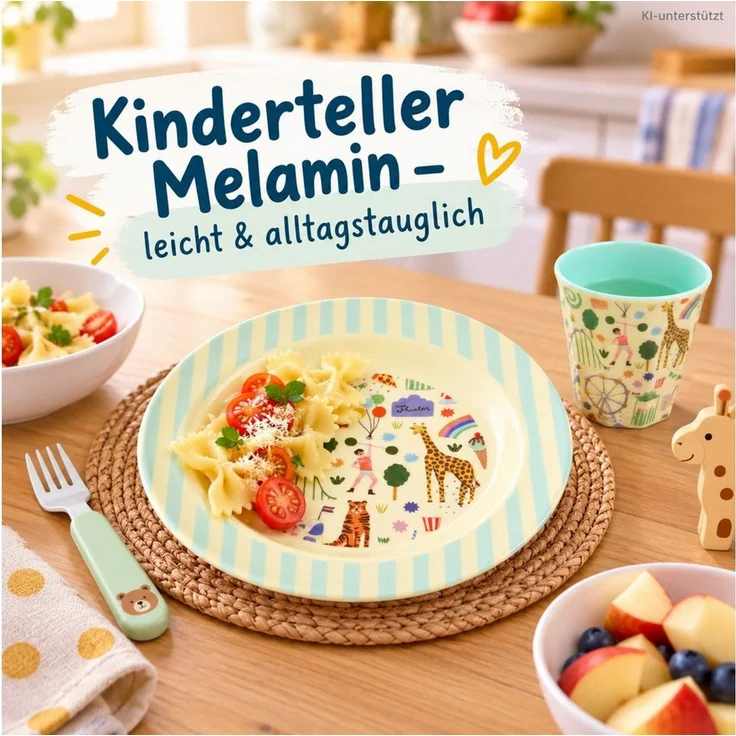 rice Teller Kinderteller 20cm Creme Mint Melamin tiefer Teller für Kinder – Bild 2