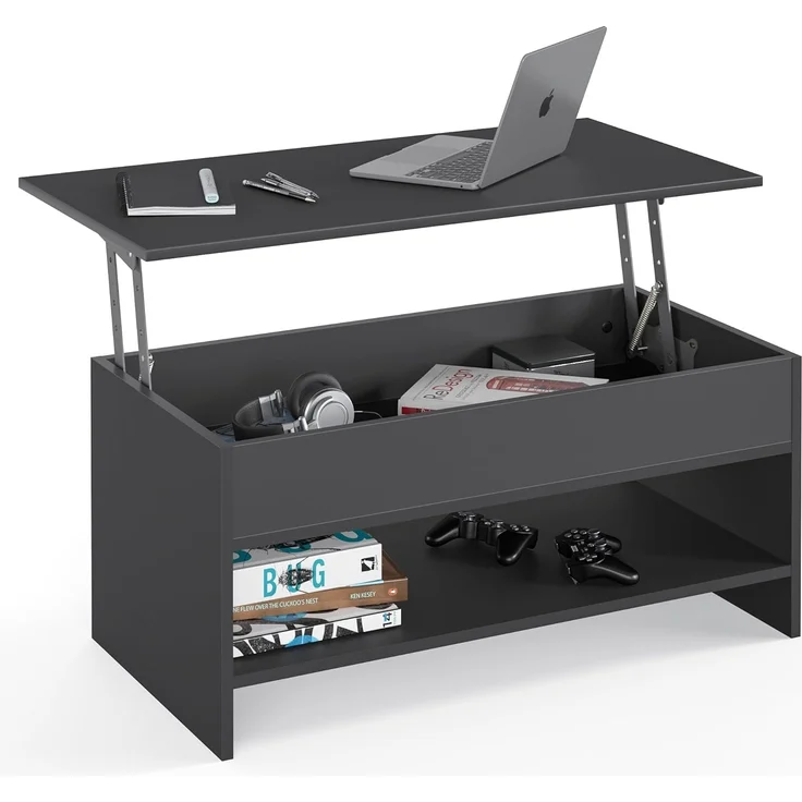KOMTO Couchtisch Höhenverstellbar Wohnzimmertisch mit Stauraum Aufklappbar Sofatisch (Kaffeetisch Stubentisch, Spanplatte, Coffee Table Tokyo 98,4 x 50,4 x 48 cm) – Bild 1