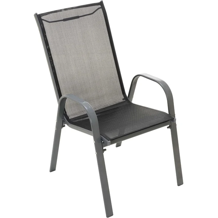 Nexos Trading 4er Set Gartenstuhl Camping Stapelstuhl Hochlehner Terrassenstuhl – Textilene Stahl stapelbar – Farbe: Rahmen anthrazit/Bespannung schwarz – Bild 4