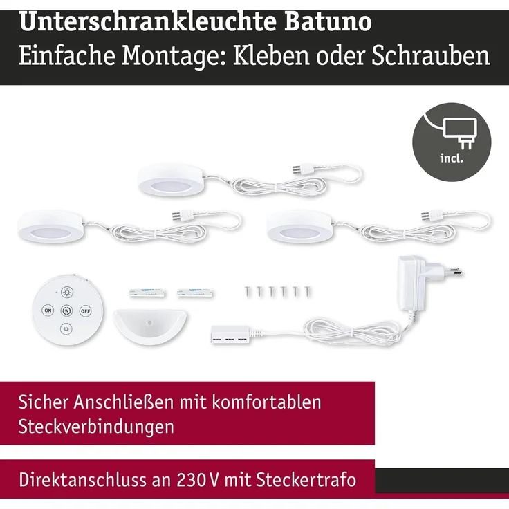 Paulmann LED Unterbauleuchte Batuno weiß Ø 7 cm TW 3er Set – Bild 3