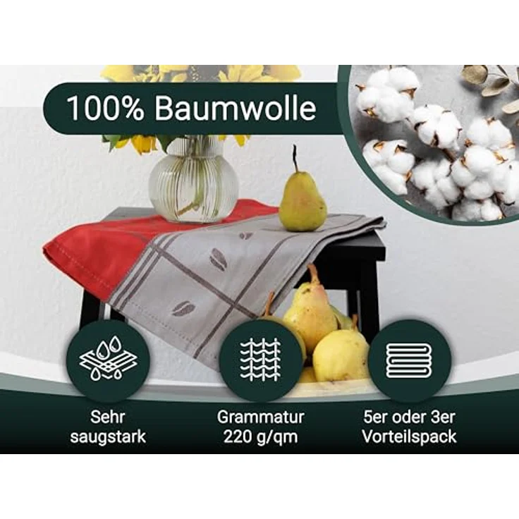 ZOLLNER Geschirrtuch, (Spar-Set, 5-tlg), 50 x 70 cm, 100% Baumwolle, vom Hotelwäschespezialisten – Bild 5