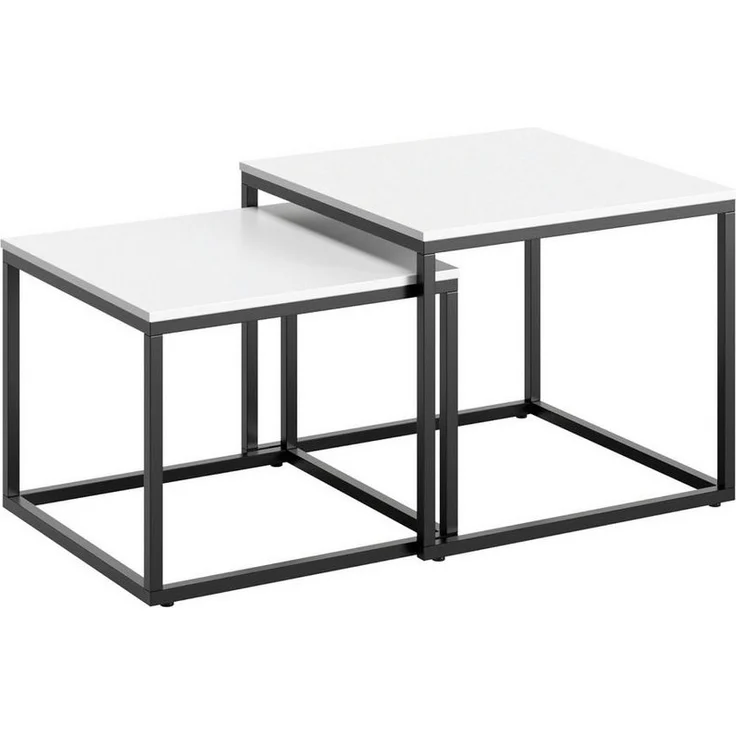 Home Collective Couchtisch Kleiner 2er Set aus Holz, Wohnzimmertisch Modern (Beistelltisch Set 2 in 1 mit Metallgestell, Büro Beistelltisch Loft Design TWIN, kratzfeste Oberfläche, Set 2 in 1), Quadratisch in Weiß, für Wohnzimmer – Bild 1