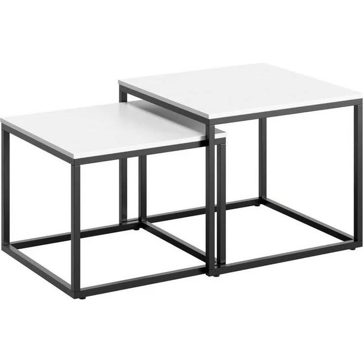 Home Collective Couchtisch Kleiner 2er Set aus Holz, Wohnzimmertisch Modern (Beistelltisch Set 2 in 1 mit Metallgestell, Büro Beistelltisch Loft Design TWIN, kratzfeste Oberfläche, Set 2 in 1), Quadratisch in Weiß, für Wohnzimmer