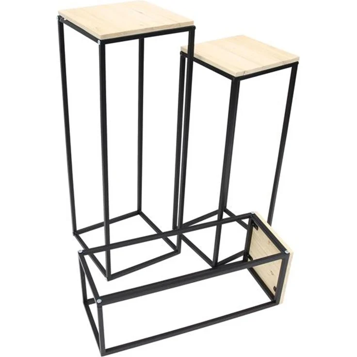 3x Beistelltisch "Modern" aus Holz & Metall, Satztische, Blumenständer, Blumenhocker, Dekosäule – Bild 4