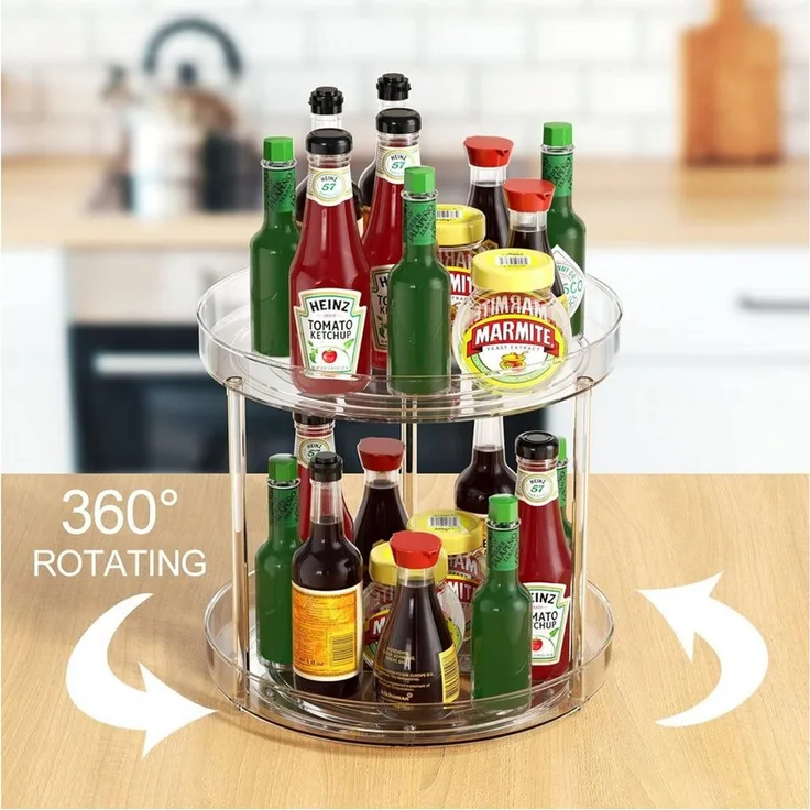 Refined Living Gewürzregal Multifunktionales Drehteller Organizer 2 Stücke, 360° Drehbar, Rutschfest & Vielseitig Küchen Organizer Rotierendes Lagerrega, Rund Gewürzregal Drehbar für Küchenschran Kühlschrank, Drehteller Kühlschrank Organizer 2-tlg, 360...