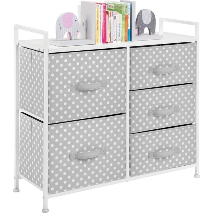 Kommode Kinderzimmer 5 Schubladen Stoff Metallgestell grau/weiß 82cm mDesign – Bild 2