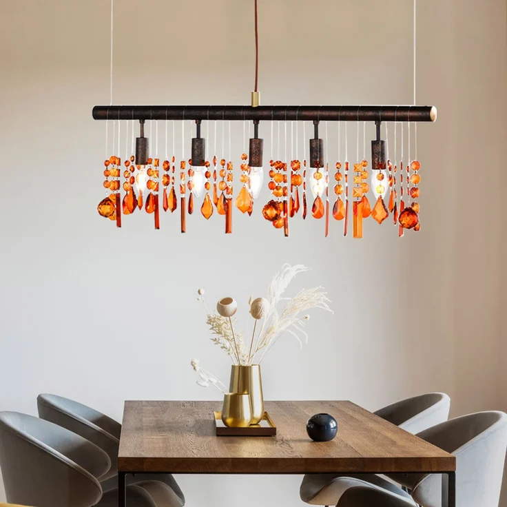 LED Hängeleuchte, 5 flammig, Metall braun, Kristall-Optik – Bild 8