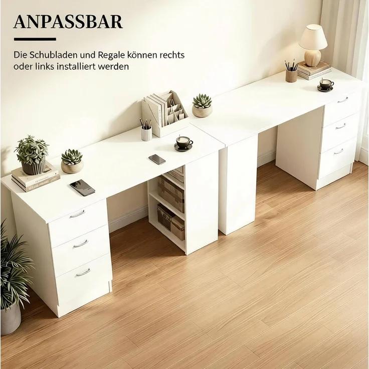 Schreibtisch 120 x 49 x 72 cm aus MDF mit 3 Schubladen und 3 offenen Regalen – Bild 5