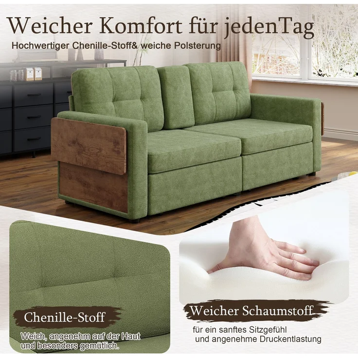 ZUBALIYA Schlafsofa 71x57.5 cm, mit Schreibtisch, mit Schubladen, mit Stauraum, mit Ablageflächen, mit Ausziehbett, Grün – Bild 5