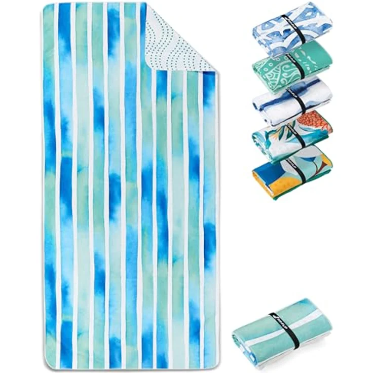 Fit-Flip Strandtuch XXL Mikrofaser, leicht, schnelltrocknend, 100% recyceltes Badetuch, Aquarell Stripes, 200x90cm – Bild 1