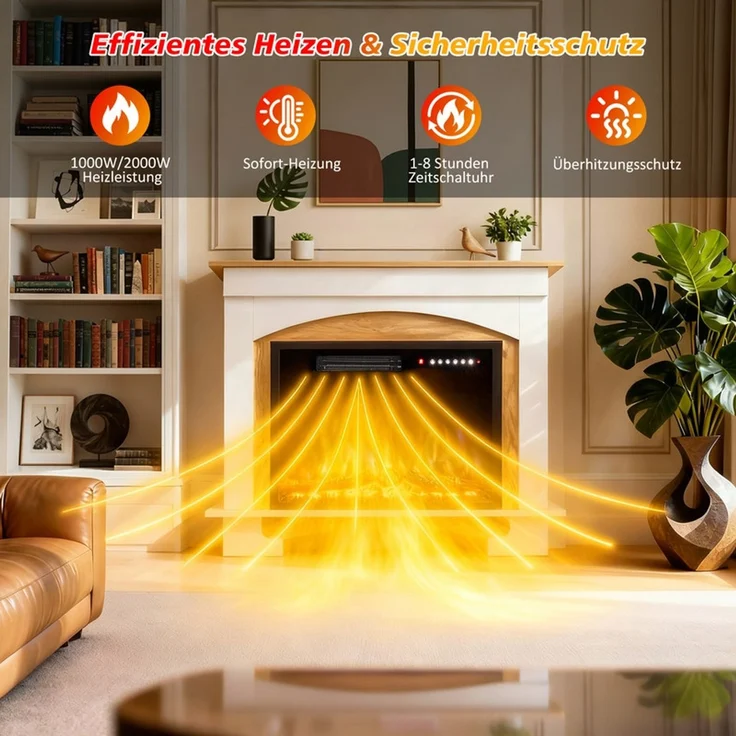 HOMAVO Elektrokamin mit Schrank, 23" 1000W/2000W Heizung, 3D-Flammeneffekt, Schrankgröße: 70 x 30 x 80cm, Fernbedienung, Timer – Bild 2