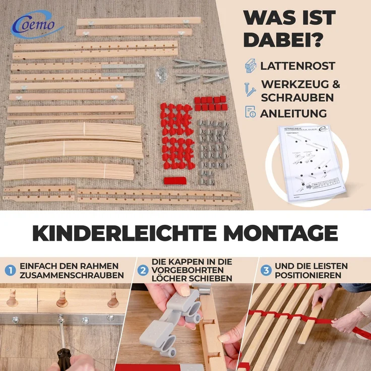 Coemo Lattenrost "RUBY" 70x200 cm mit Kopf- & Fußteilverstellung 28 Leisten – Bild 4