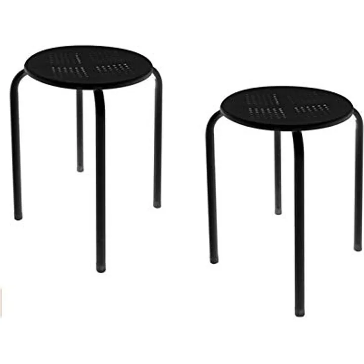 2er Set robuster und stabiler Hocker aus pulverbeschichtetem Stahl - schwarz