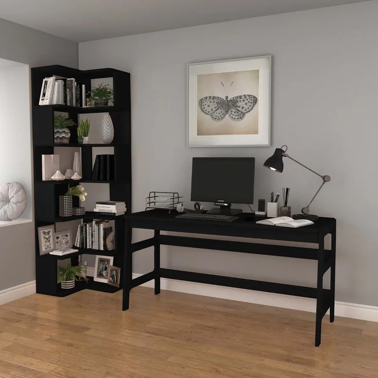 Skye Decor 'CPT4804-150' Schreibtisch mit Bücherregal, Schwarz, 150 x 75 x 60 cm