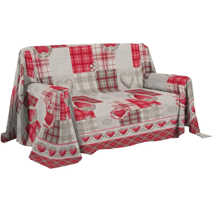 PENSIERI DELICATI Sofabezug 180 x 290 cm Made in Italy, Stoffdecken 100% Reine Baumwolle, Fantasie Berg Rote, Ideal als Sofaüberwurf, Sofa Cover oder Tagesdecke (Singlebett)