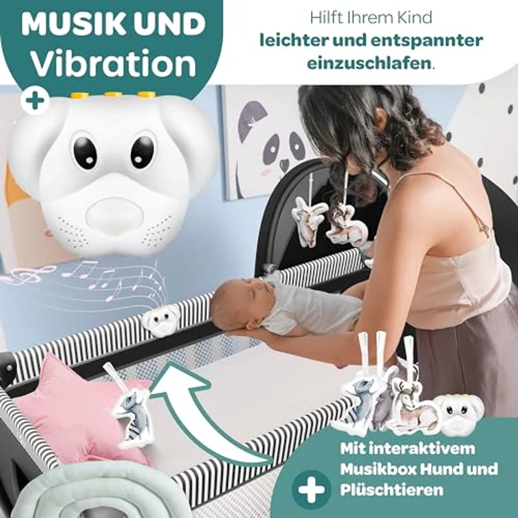 KIDIZ® Babybett Reisebett Kinderreisebett Faltbar mit Matratze 120x60, Seiteneingang, Wickelauflage, Mosktionetz, Spielbogen & Tragetasche Baby Beistellbett Kinderbett ab Geburt bis 15 kg Schwarz – Bild 7
