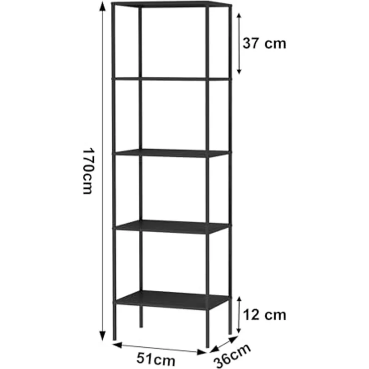 DanDiBo Standregal Schwarz Schmal Metall mit 5 Ebenen 170x50x35 cm Regal Bad Küche Stehend 96472 Metallregal Aufbewahrungsregal Modern – Bild 2