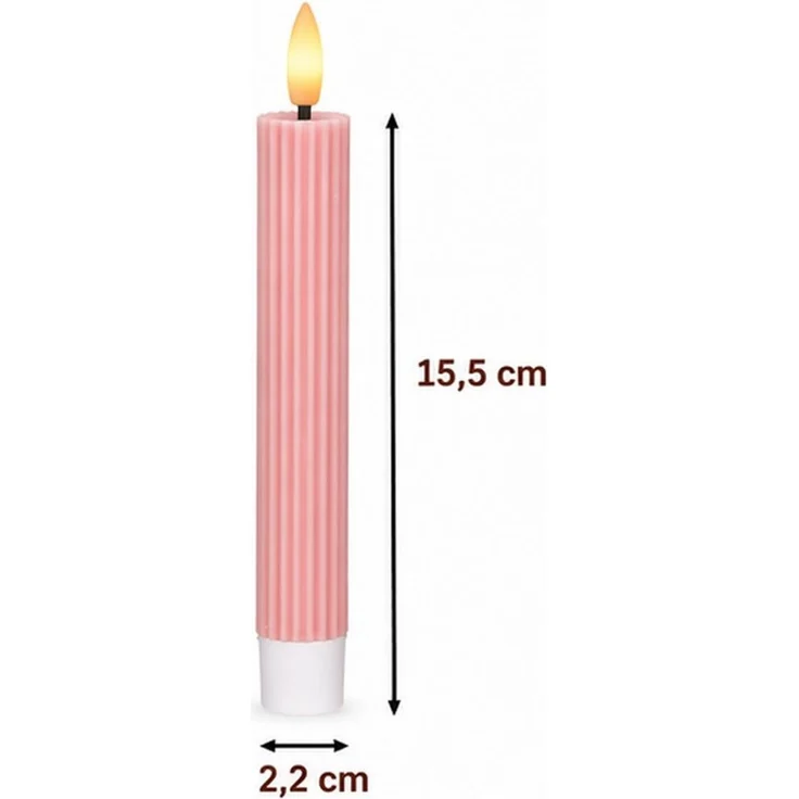 dasmöbelwerk LED-Kerze LED-Stabkerzen 2er Set Ø2,2x15,5 cm Dinnerkerze Riffel Timer Rosa, Leuchtmittel nicht enthalten – Bild 3