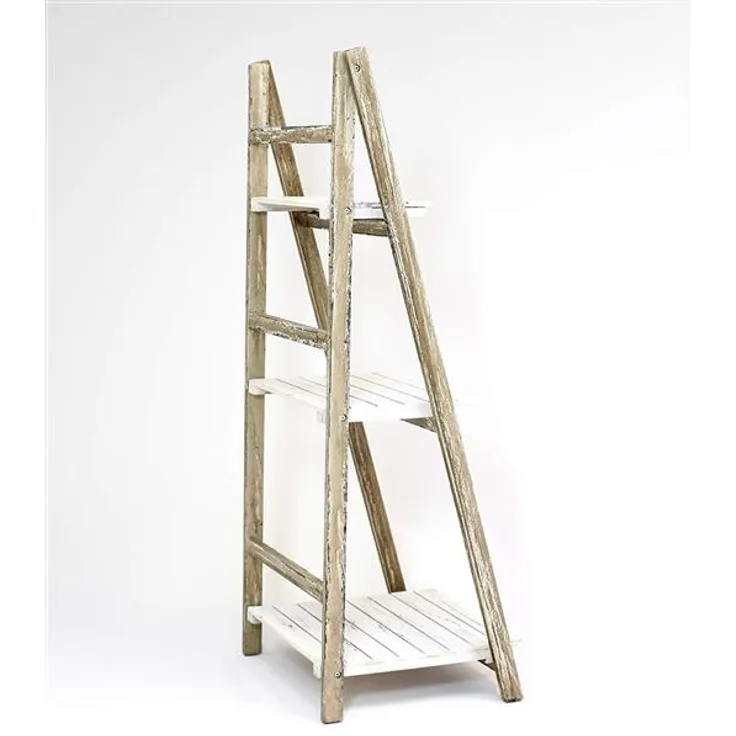 Klappregal aus Holz, weiß / braun, Shabby Chic, 3 Böden