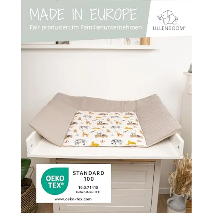 ULLENBOOM ® Wickelauflage 85x75 cm Waffelpiqué Sand Savanne (Made in EU) - Wickelunterlage Waschbar und für Unterwegs geeignet, Bezug: 100% OEKO TEX Baumwolle, Wickeltischauflage 75x85 – Bild 5
