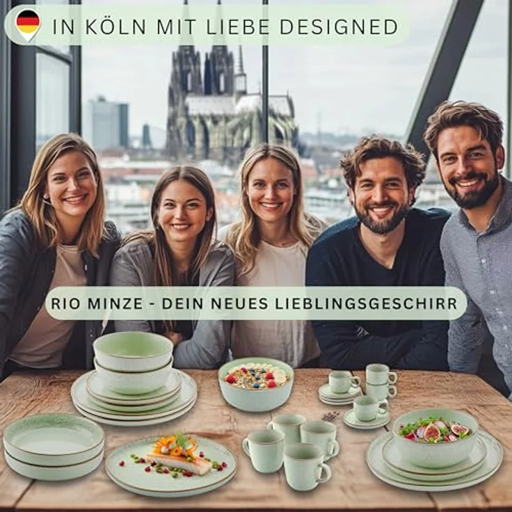 Sänger Rio Minze Tafelservice, 18-teilig, kratzfestes Steingut, rund, grün, für Essen & Trinken – Bild 6
