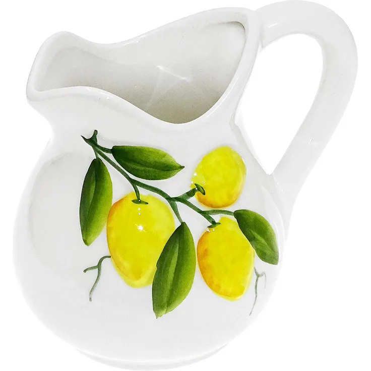 Lashuma Wasserkrug Zitrone, (1-tlg, ca. 13,5 cm (500 ml), weißes Milchkännchen aus Keramik mit Zitronen Relief