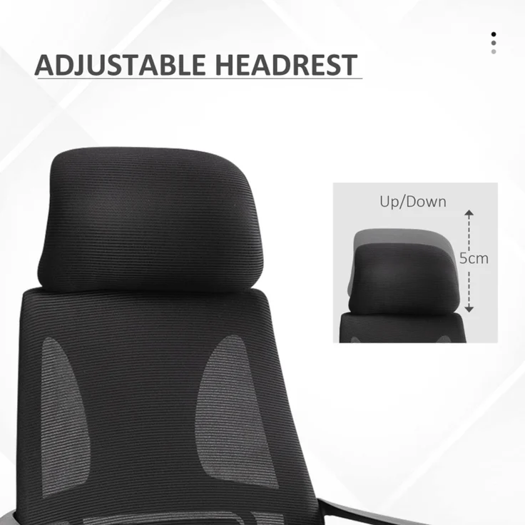 Faumrta Bürostuhl, H?henverstellbarer Schreibtischstuhl mit Wippfunktion Drehstuhl mit Armlehne, Kopfstütze, Lendenstütze Bürostuhl mit Netzstoff-Optik, SchwarzPolyester64cm*55cm*126cmSchwarz – Bild 6
