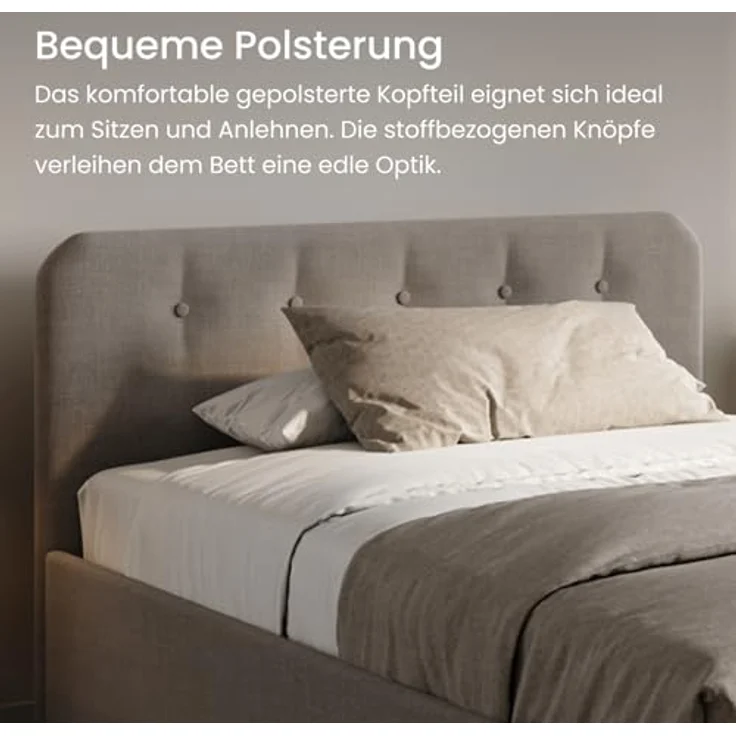 Home Collective Polsterbett Bett mit Stauraum, verstellbarem Lattenrost, viele Größen (Größen: 100x200 120x200 140x200 160x200 180x200 200x200, hochwertiger Strukturstoff, made in Germany), modernes Design mit hochwertigem Strukturstoff 100x200 cm, Dun... – Bild 4