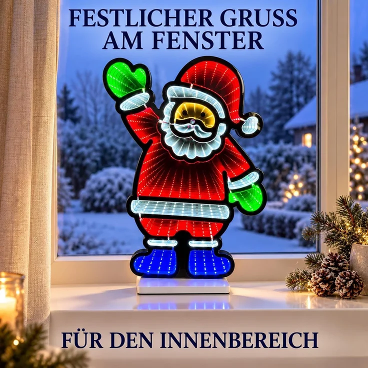 LED Infinity Spiegel Weihnachtsmann 45 cm mit Timer, Weihnachtsdeko innen – Bild 4