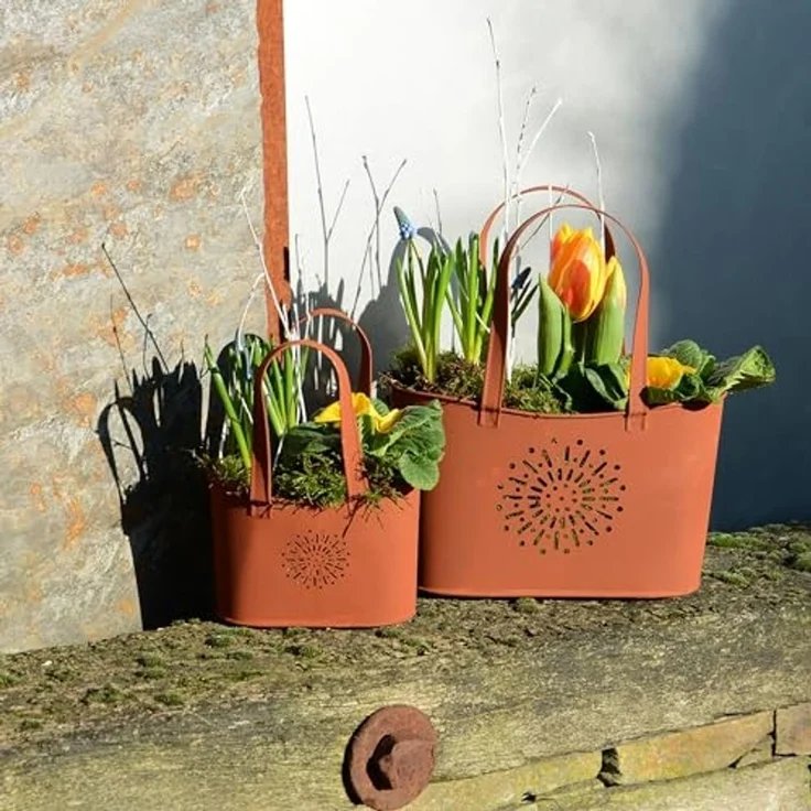 UNUS GARDEN Blumentopf Topf Handtasche Rostopfik (2 St, 2er Set in zwei Größen (16,5 cm und 11 cm hoch), Gartendeko robust – Bild 2