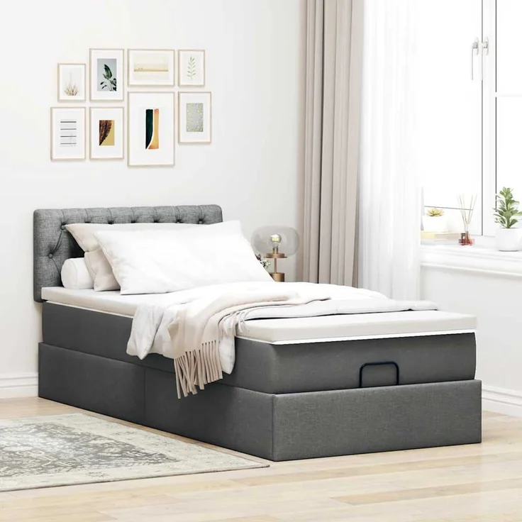 vidaXL Ottoman-Bett mit Matratze Dunkelgrau 100x200 cm Stoff 3311519 – Bild 3