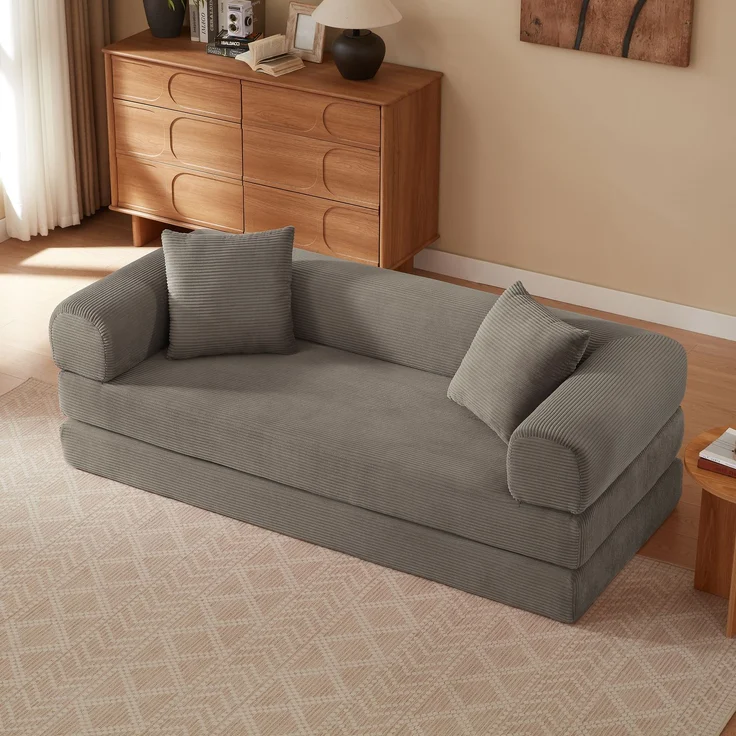 Schlafsofa in Taupe mit Veloursbezug und Kaltschaum, modular, ohne Aufbau,59 x 195 x 89 cm – Bild 4