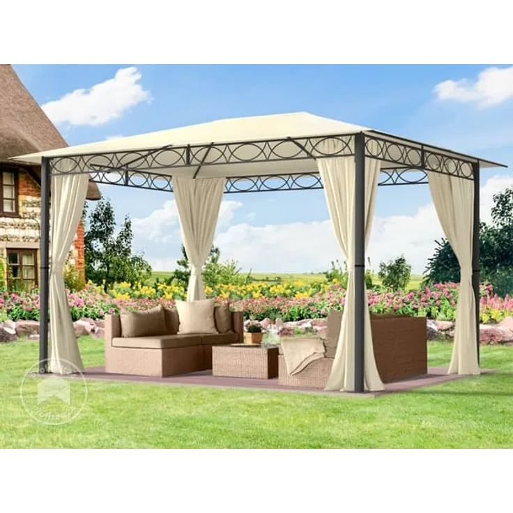 Gartenpavillon 3x4 m wasserdicht PREMIUM Pavillon mit 4 Seitenteilen Gartenzelt ca. 220g/m² Dachplane in creme Partyzelt