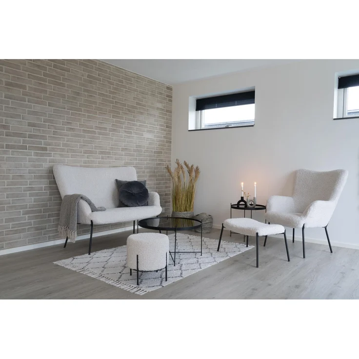 Pouf >Alford< in Weiss, Stoff - 35,5x37x35,5cm (BxHxT) – Bild 6