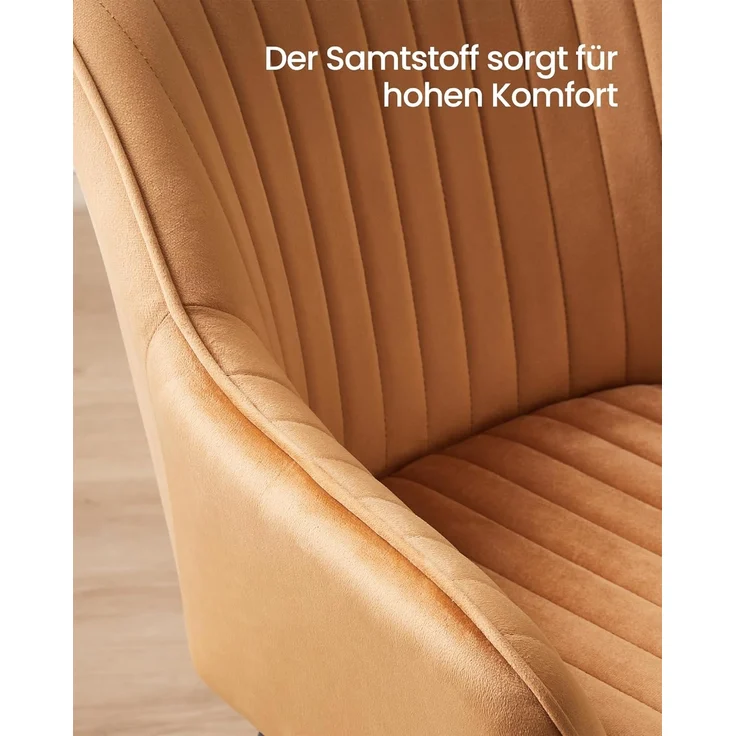 SONGMICS Esszimmerstuhl, Küchenstuhl, Sessel, Samt, Polsterstuhl mit Armlehnen, Loungesessel, bis 120 kg belastbar, Metallbeine, für Esszimmer, Küche, karamellbraun-tintenschwarz LDC087K01 – Bild 7