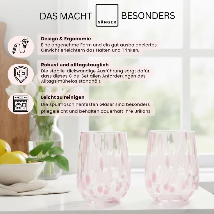SÄNGER Trinkgläser Set Curacao 4 teilig - weiß/rosa – Bild 3
