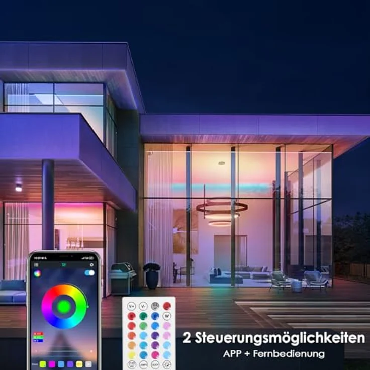 HOVVIDA LED Strip 10M, RGB LED Streifen mit 300 LEDs, APP & Fernbedienung, Musik- & Timing-Modus für Zimmer, Wohnzimmer, Küche, Schlafzimmer, Bar, Party – Bild 2