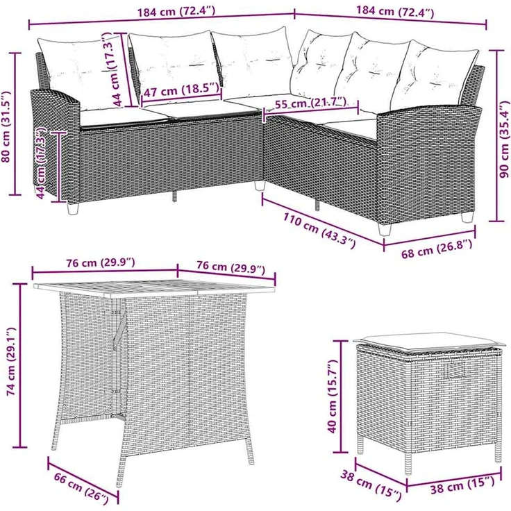 vidaXL 6tlg. Garten-Sofagarnitur mit Kissen L-Form Schwarz Poly Rattan 3213540 – Bild 10