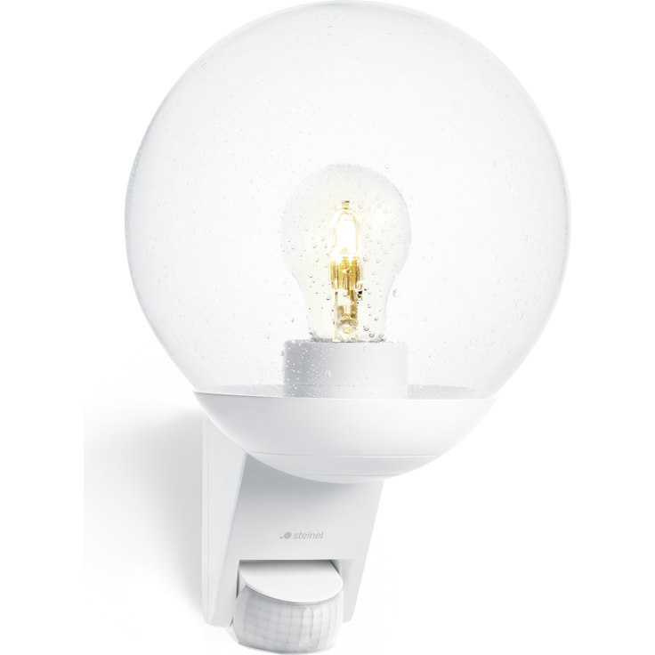 Steinel Außenwandleuchte L 585 S weiß, 180°-Bewegungsmelder, E27-Fassung, max. 60 W, Glas, IP44