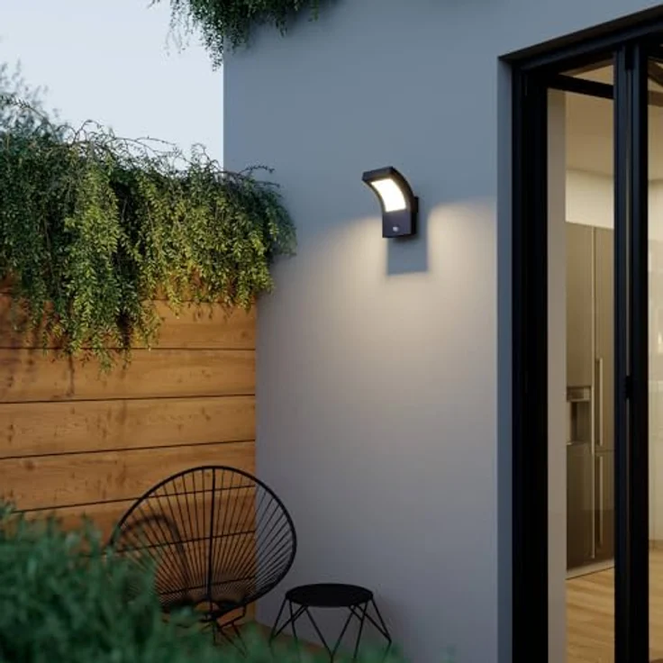 Arcchio LED Wandleuchte außen Advik, spritzwassergeschützt in Schwarz mit Bewegungsmelder, 1-flammig für Terrasse, Balkon und Hauswand – Bild 3