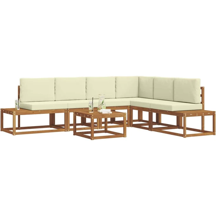 vidaXL Outdoor-Sofagarnitur mit Kissen 7 Stück Natur und Creme 3366963 – Bild 3