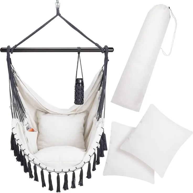 DETEX® Hängesessel mit Kissen und Flaschenhalter creme