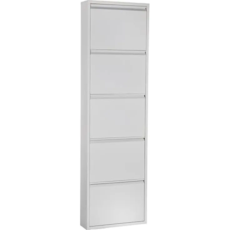 DRW Schuhregal aus Metall mit 5 Schubladen, mattweiß, 50 x 15 x 170 cm