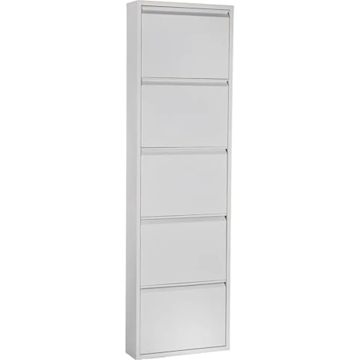 DRW Schuhregal aus Metall mit 5 Schubladen, mattweiß, 50 x 15 x 170 cm – Bild 1