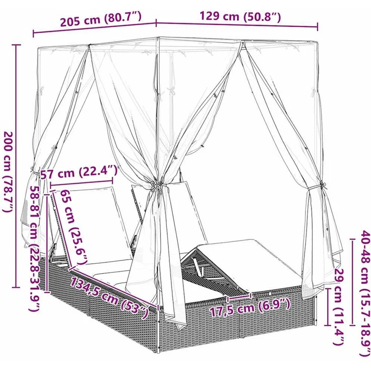 vidaXL Doppelte Sonnenliege Türkis Poly-Rattan 3376135 – Bild 11